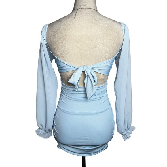 Lucy in the Sky Baby Blue Mesh Sleeve Mini Dress XS | Romantic Pastel Soft Girl - Picture 3 of 8